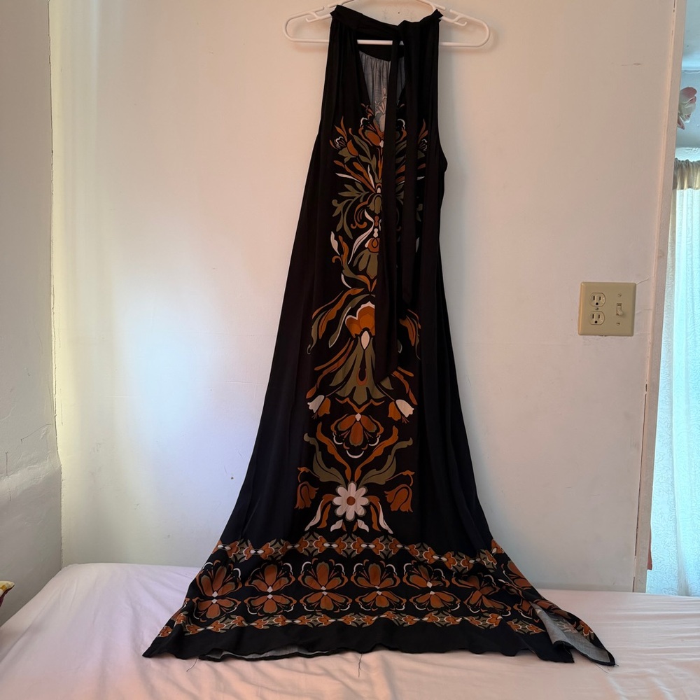 NWT MSK Size Large Black A-line Maxi Dress with floral Design - Picture 2 of 10